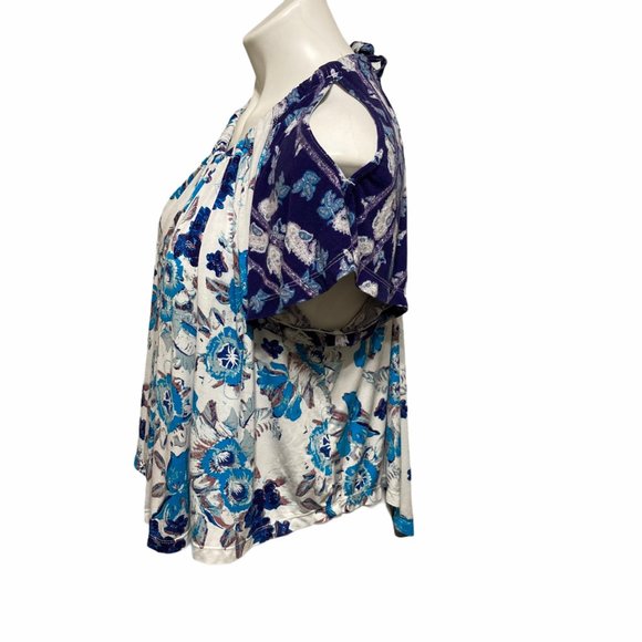 Free People XS Baja Babe Cold Shoulder Open Back Tie Floral Top - Picture 4 of 7